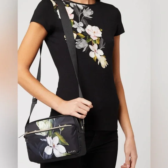 Ted Baker Tiera Opal Printed Crossbody Bag Floral Black Purse Bag Adjustable - Picture 1 of 13